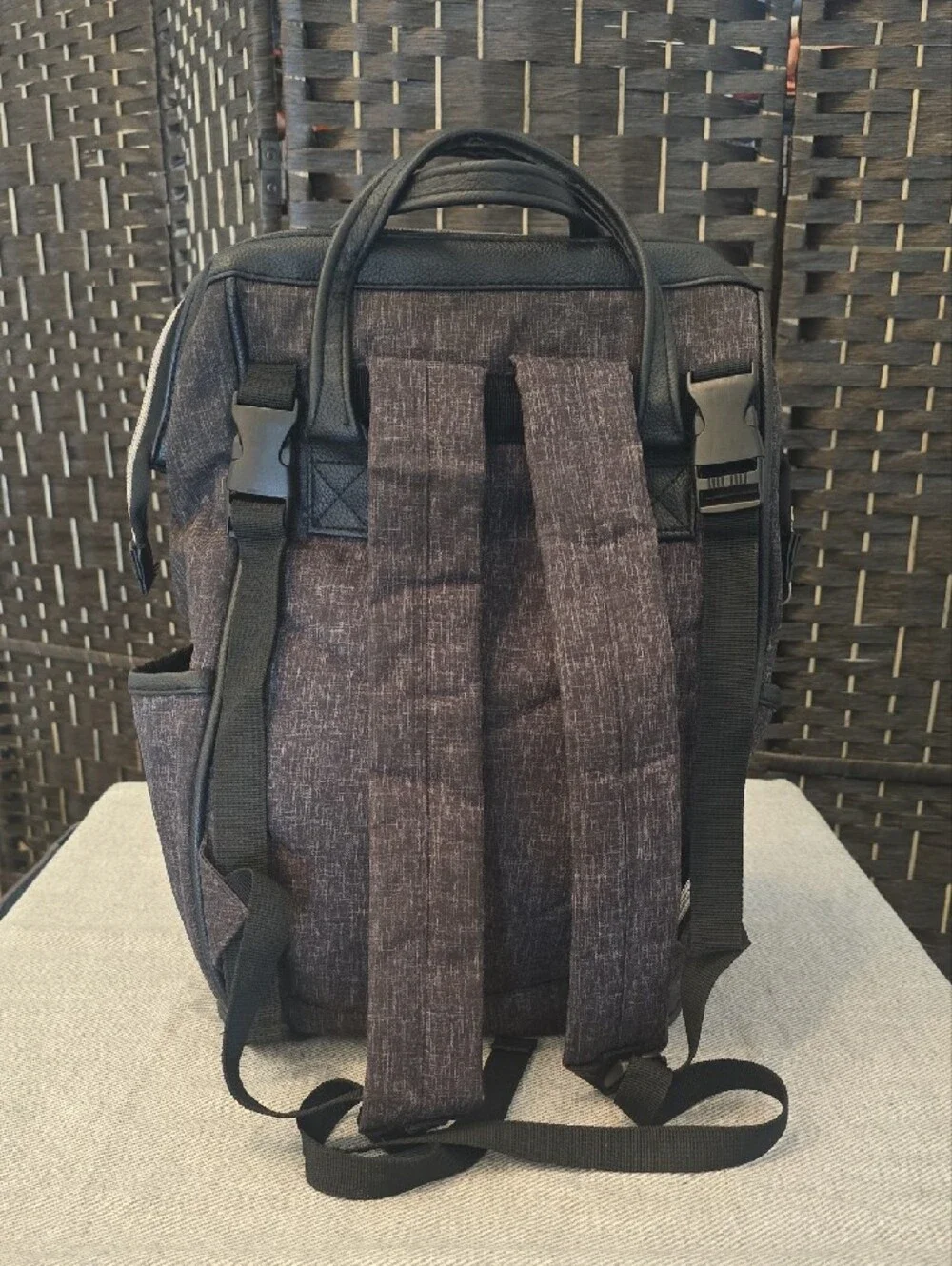 Bananafish Midi Backpack Diaper Bag - Black Heather Charcoal, EUC CLEAN